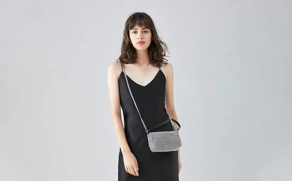 Barabum Crystal Rhinestone Crossbody Bags for Women Bling Purse Mini Top Handle Handbag Chain Mesh Clutch for Party