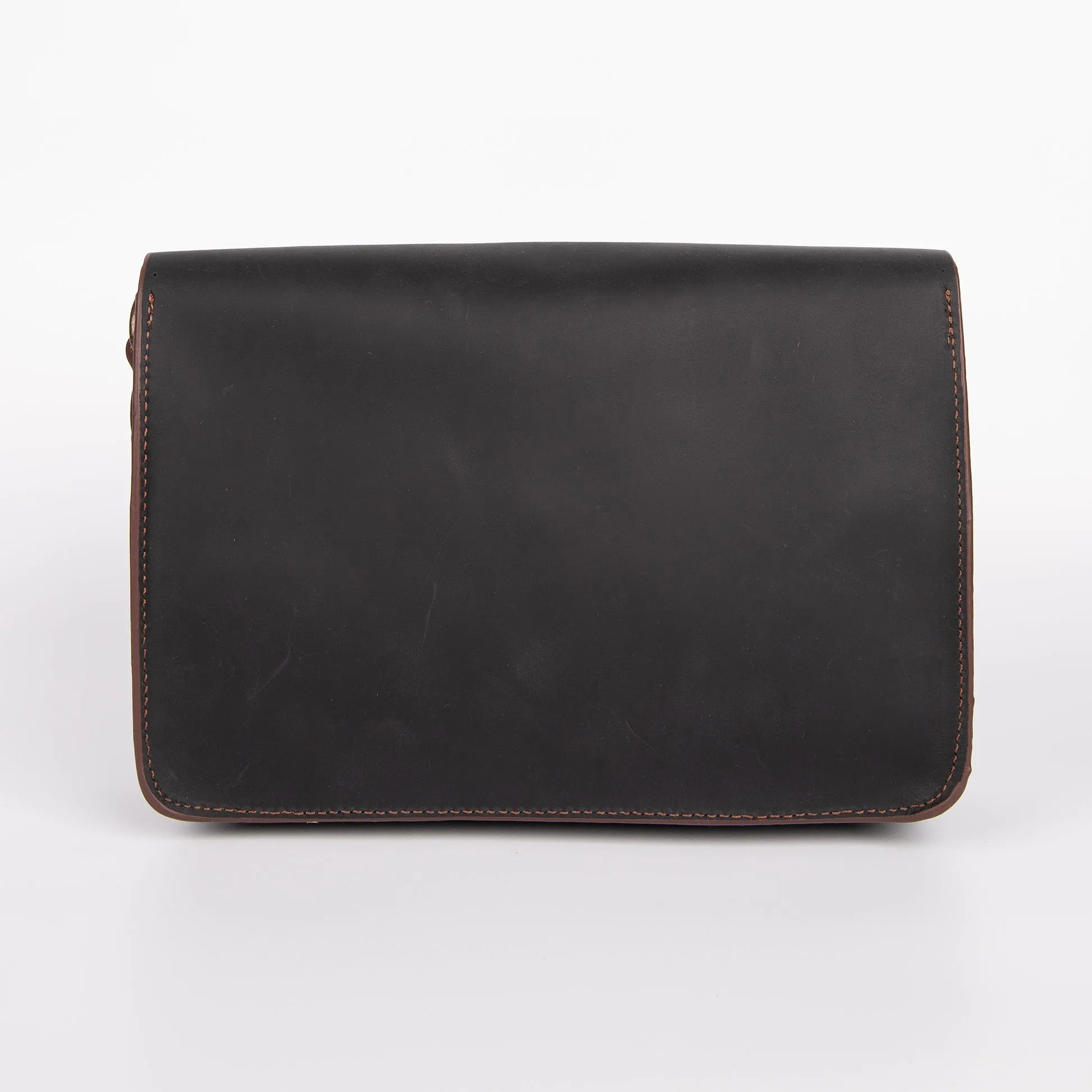 Belt Strap Crossbody Shoulder Bag, Crazy Horse Leather - Black