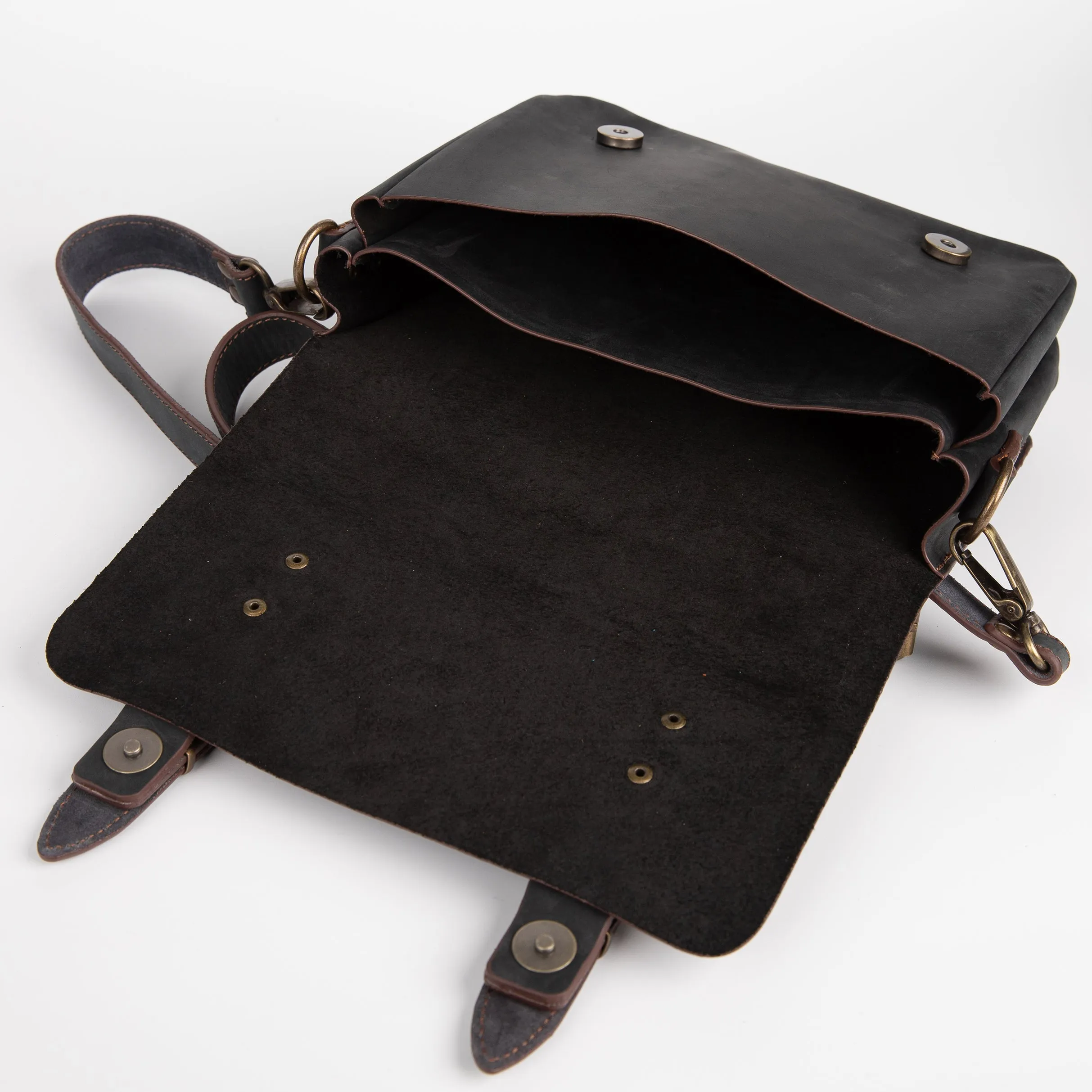 Belt Strap Crossbody Shoulder Bag, Crazy Horse Leather - Black