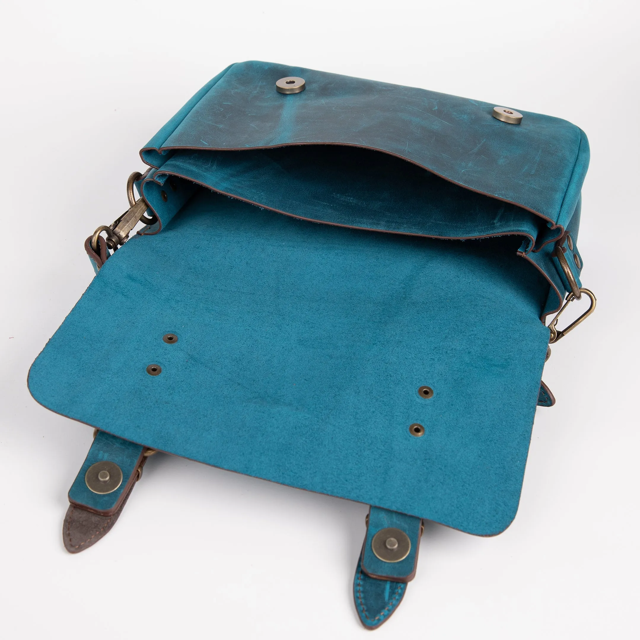 Belt Strap Crossbody Shoulder Bag, Crazy Horse Leather - Turquoise