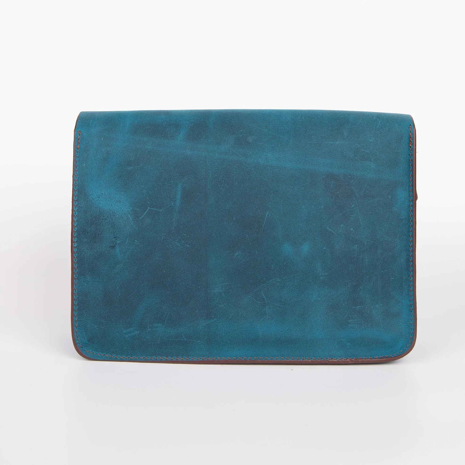 Belt Strap Crossbody Shoulder Bag, Crazy Horse Leather - Turquoise