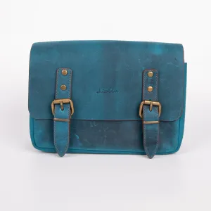 Belt Strap Crossbody Shoulder Bag, Crazy Horse Leather - Turquoise