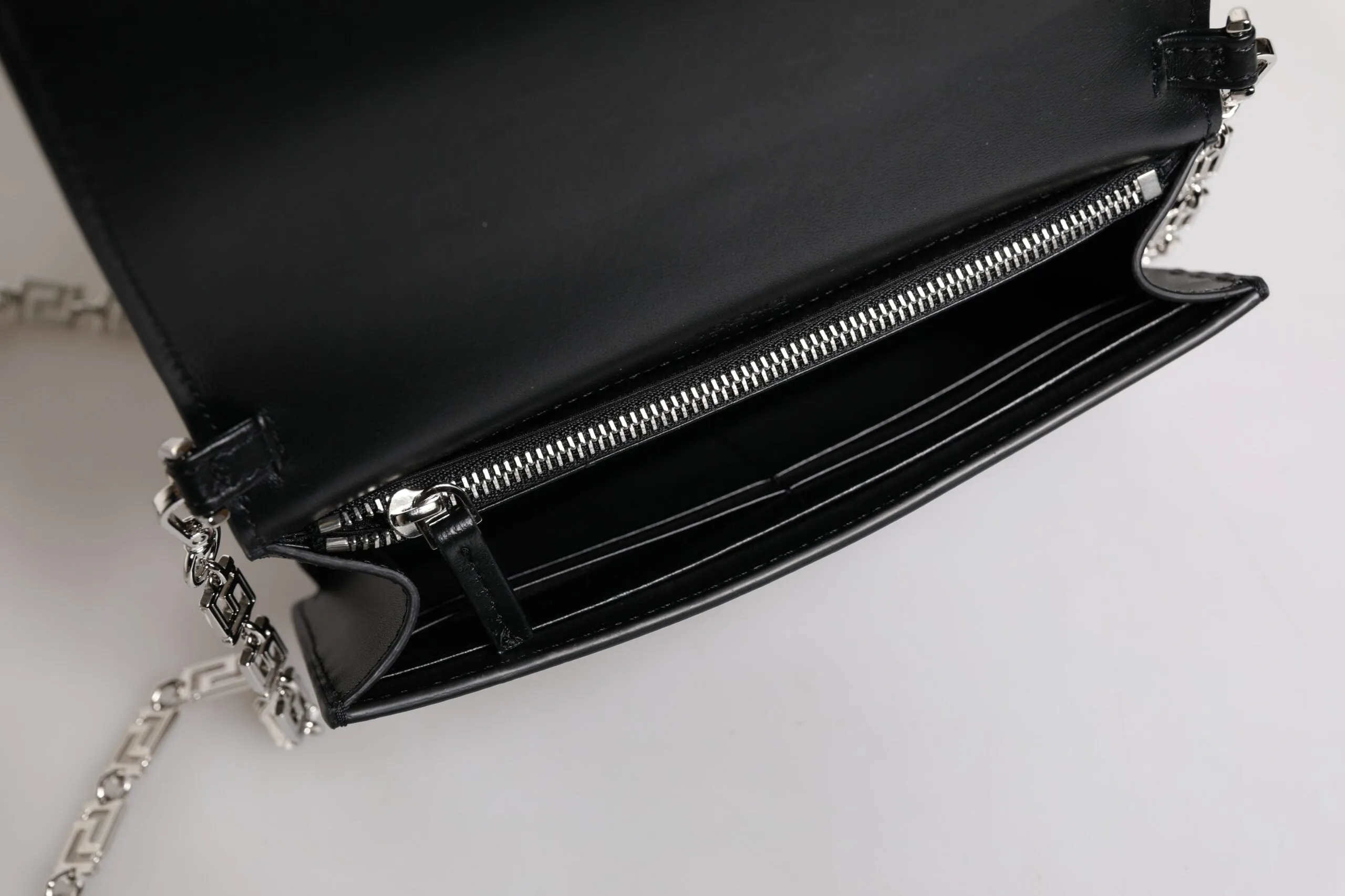 Black Calfskin Leather Chain Strap Shoulder Crossbody Bag
