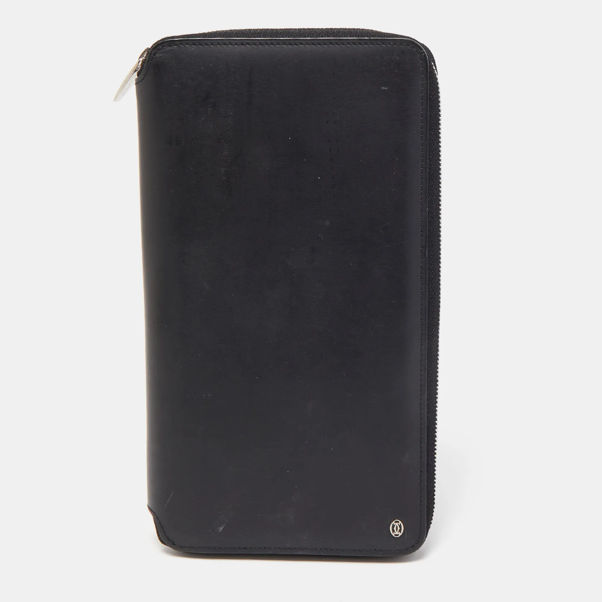 Black Leather Zip Around Organizer Clutch