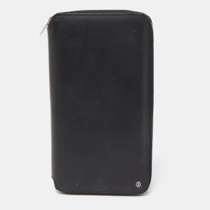 Black Leather Zip Around Organizer Clutch