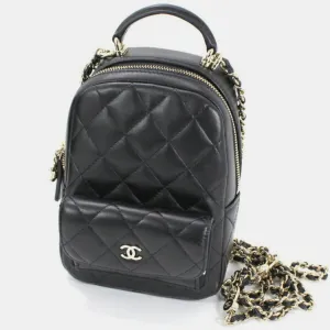 Black Quilted Caviar Mini Backpack