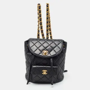 Black Quilted Leather Vintage Duma Backpack