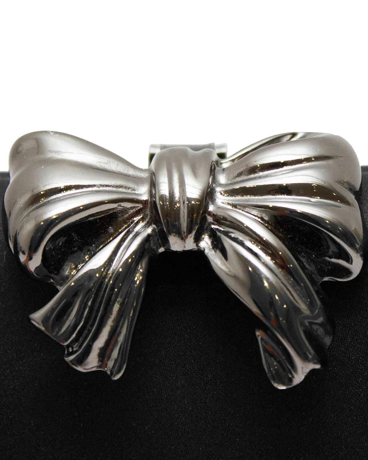 Black Satin Clutch with Metal Bow Detail