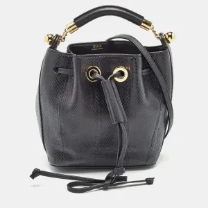 Black Snakeskin and Leather Gala Bucket Bag