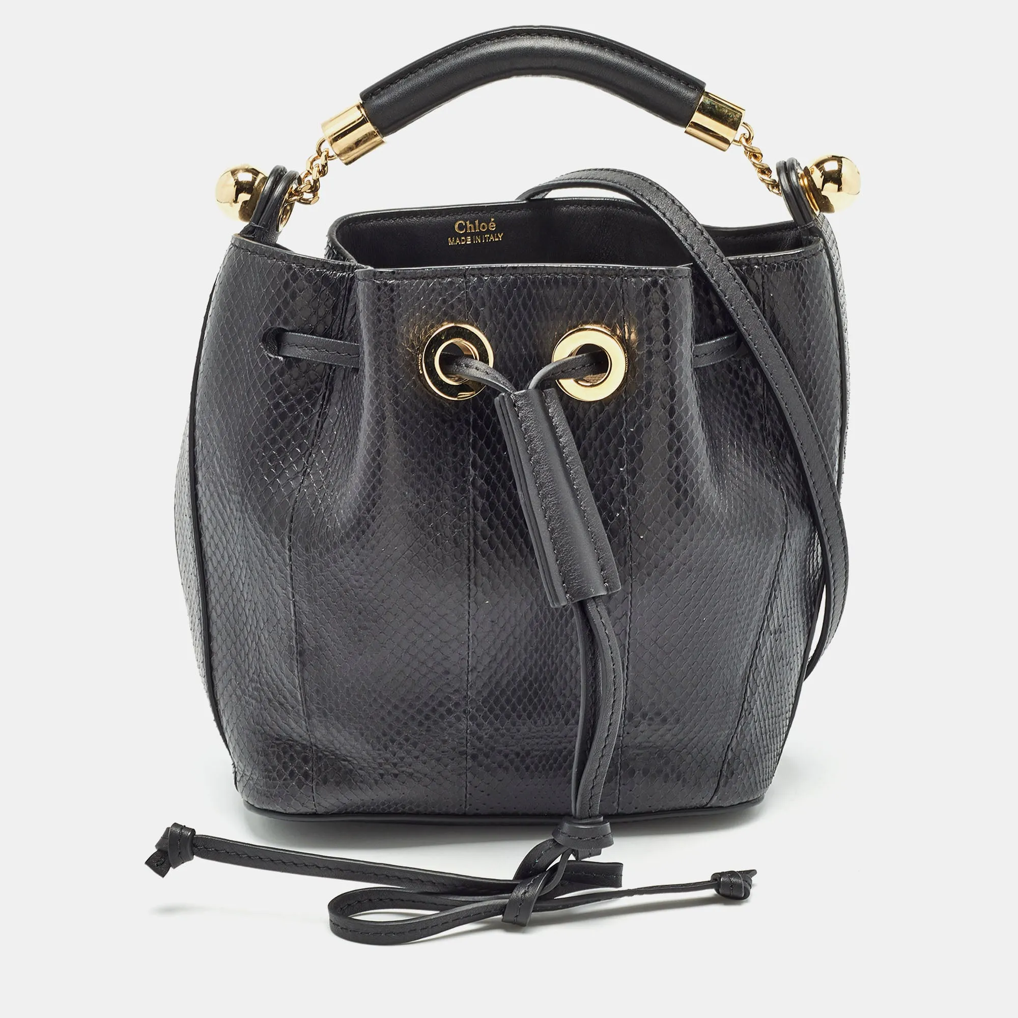 Black Snakeskin and Leather Gala Bucket Bag