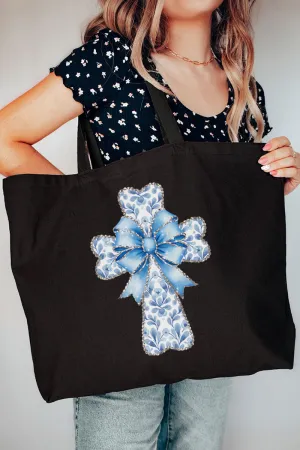 Blue Chinoiserie Cross Canvas Jumbo Tote