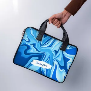 Blue Wawes Custom Name Laptop Sleeve With Handle
