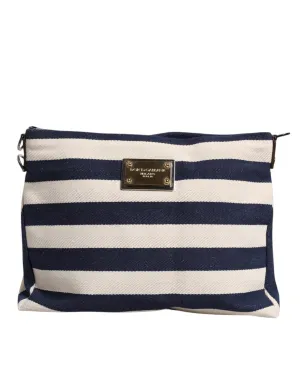 Blue White Stripes Logo Plaque Tote Bag