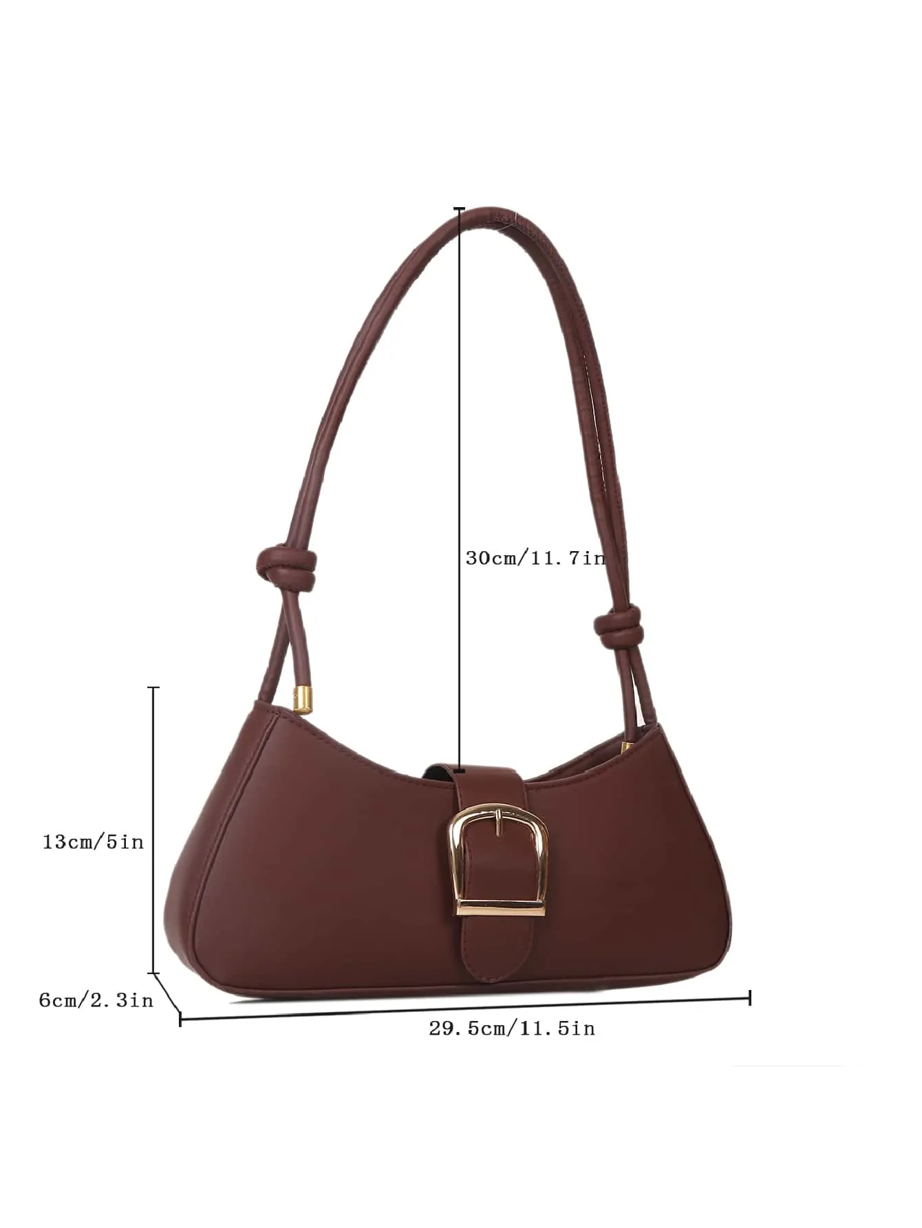Buckle Decor Baguette Bag - Brown
