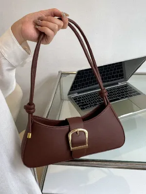 Buckle Decor Baguette Bag - Brown