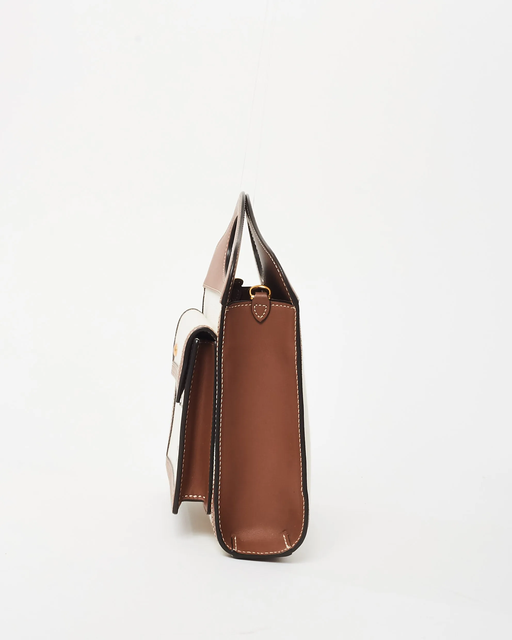 Burberry Brown Leather and Canvas Logo Mini Pocket Crossbody Bag