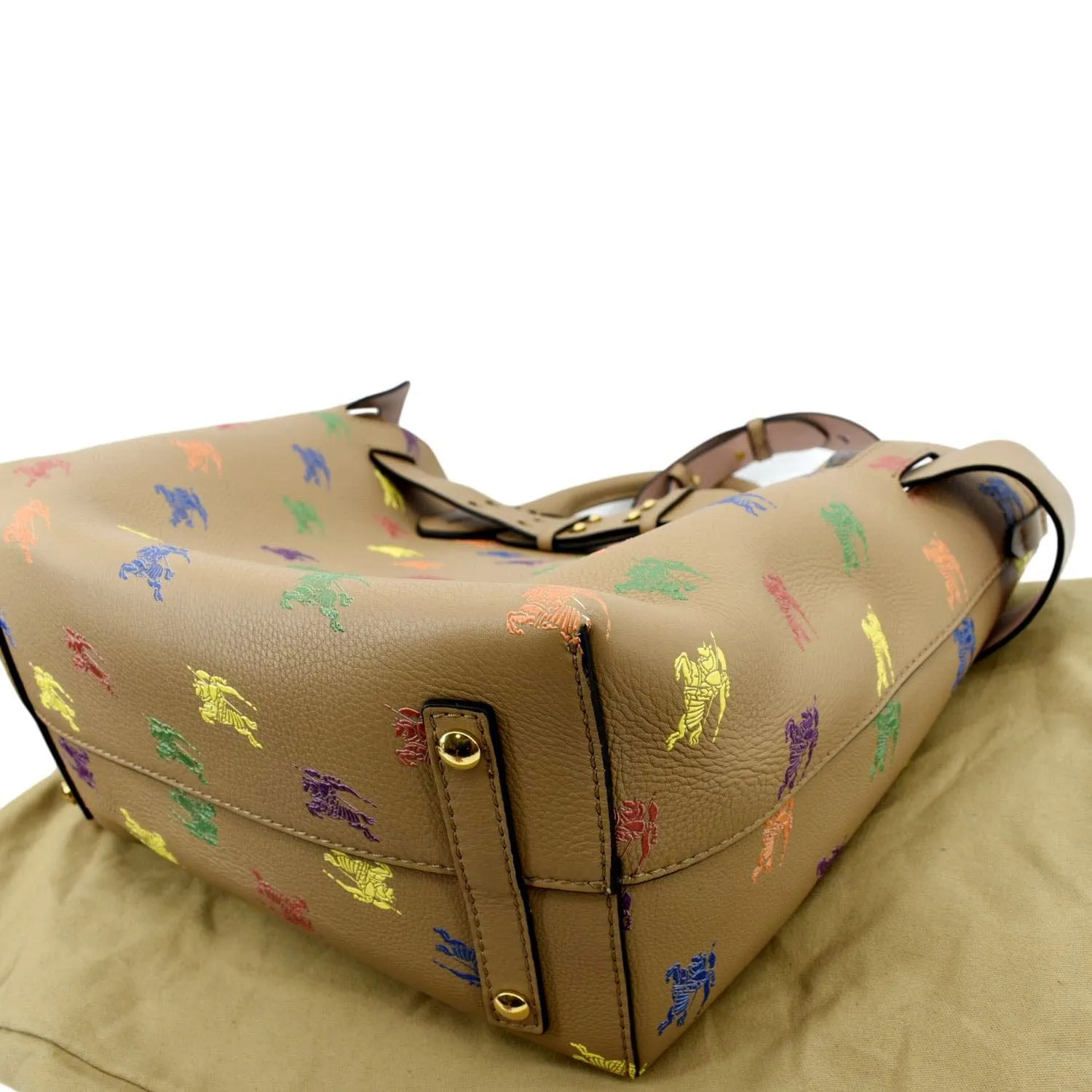 BURBERRY Horse Rainbow Baby Belt Printed Leather Tote Bag Camel