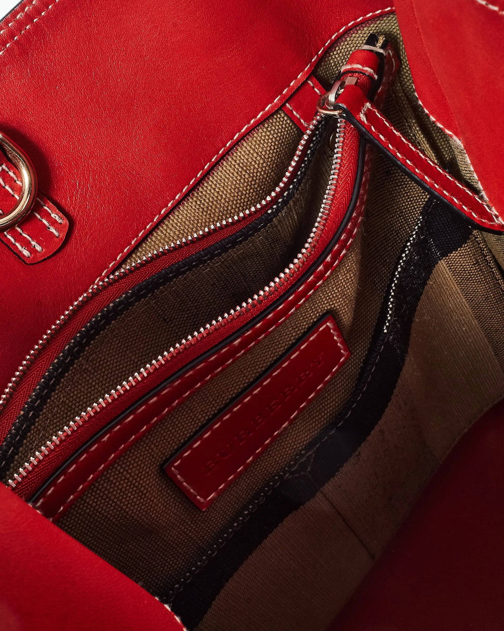 Burberry Plaid Canvas & Red Leather Ashby Bucket Bag