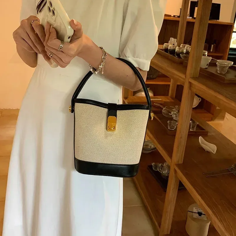 Canvas Bucket Bag Advanced Sense Large Capacity Three-dimensional Single Shoulder Crossbody Temperament Niche Handbag