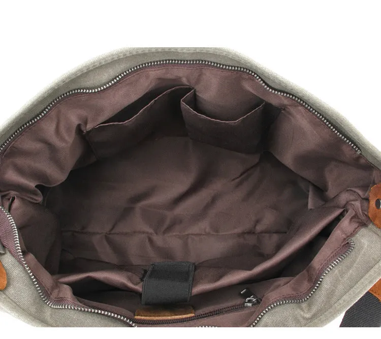 Canvas Leather Briefcase Vintage Crazy Horse Messenger Bag Crossbody Shoulder Bag Laptop Handbag 2008-1
