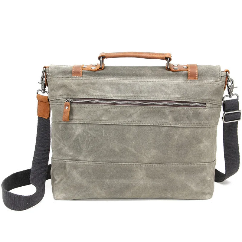 Canvas Leather Briefcase Vintage Crazy Horse Messenger Bag Crossbody Shoulder Bag Laptop Handbag 2008-1