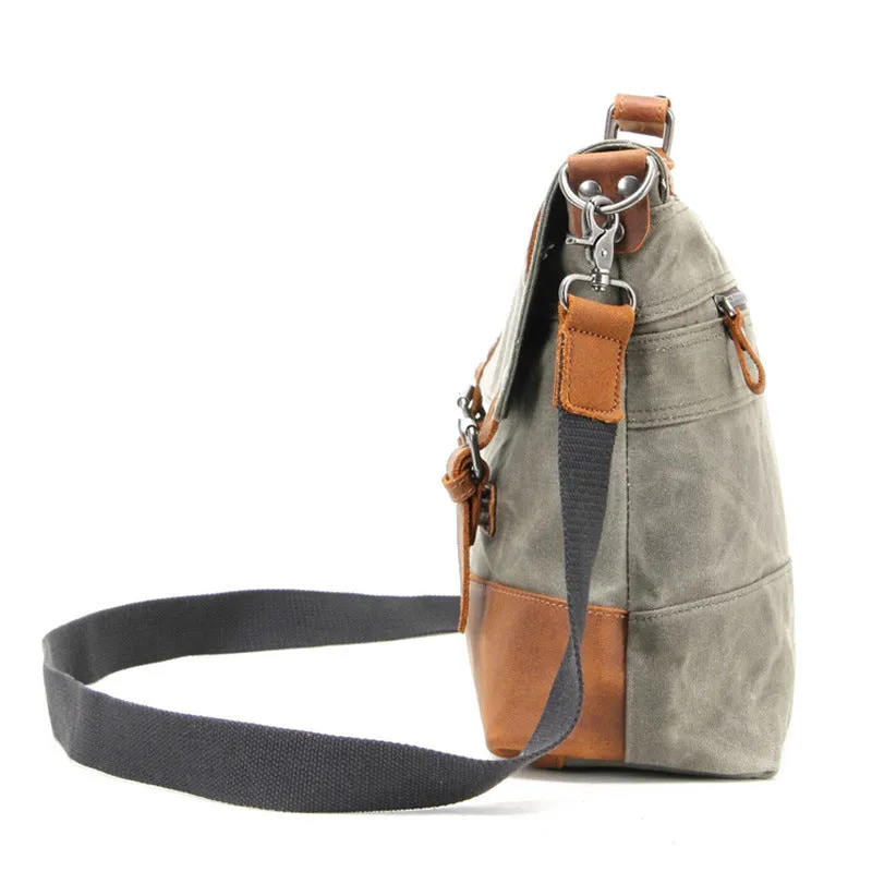 Canvas Leather Briefcase Vintage Crazy Horse Messenger Bag Crossbody Shoulder Bag Laptop Handbag 2008-1