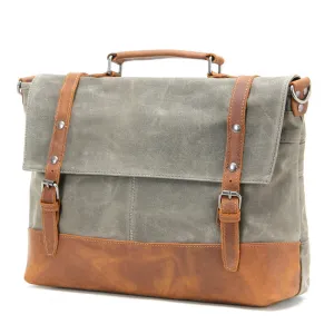 Canvas Leather Briefcase Vintage Crazy Horse Messenger Bag Crossbody Shoulder Bag Laptop Handbag 2008-1