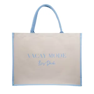 CANVAS TOTE LARGE "VACAY MODE" SAND W/IBIZA BLUE