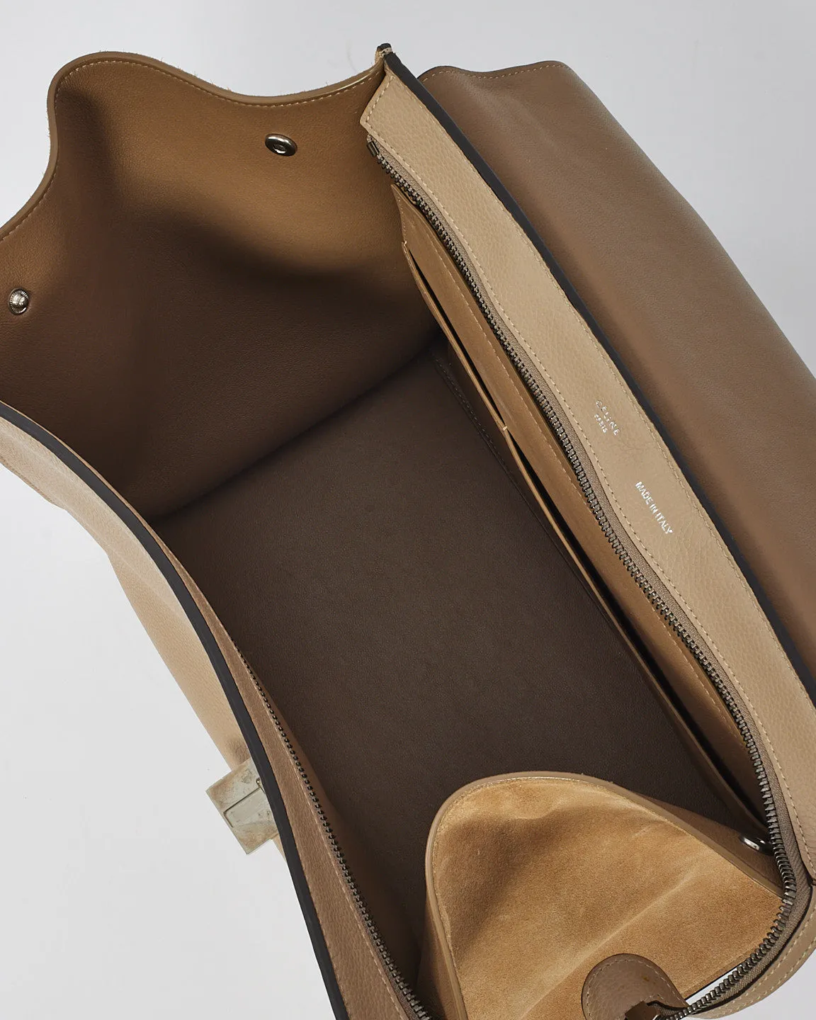 Celine Beige Leather & Suede Medium Trapeze Bag