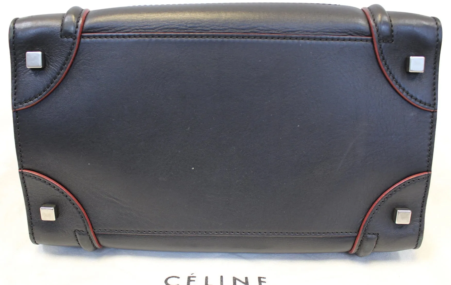 CELINE Black Red Smooth Leather Mini Luggage Tote Bag