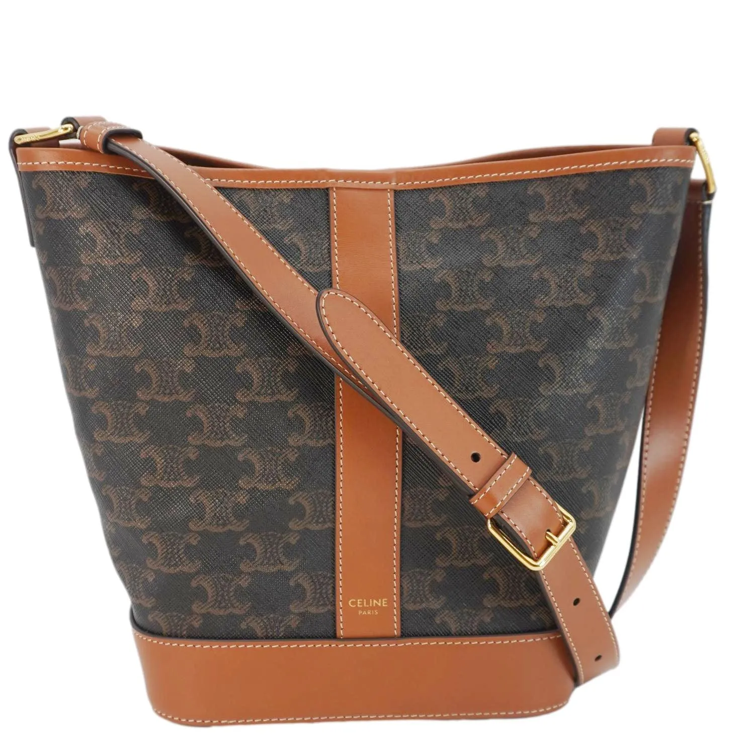 CELINE Small Triomphe Canvas Bucket Bag Tan
