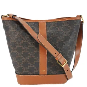CELINE Small Triomphe Canvas Bucket Bag Tan