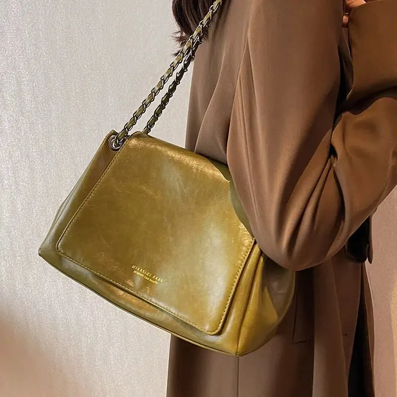 Chain Strap Leather Tote Bag