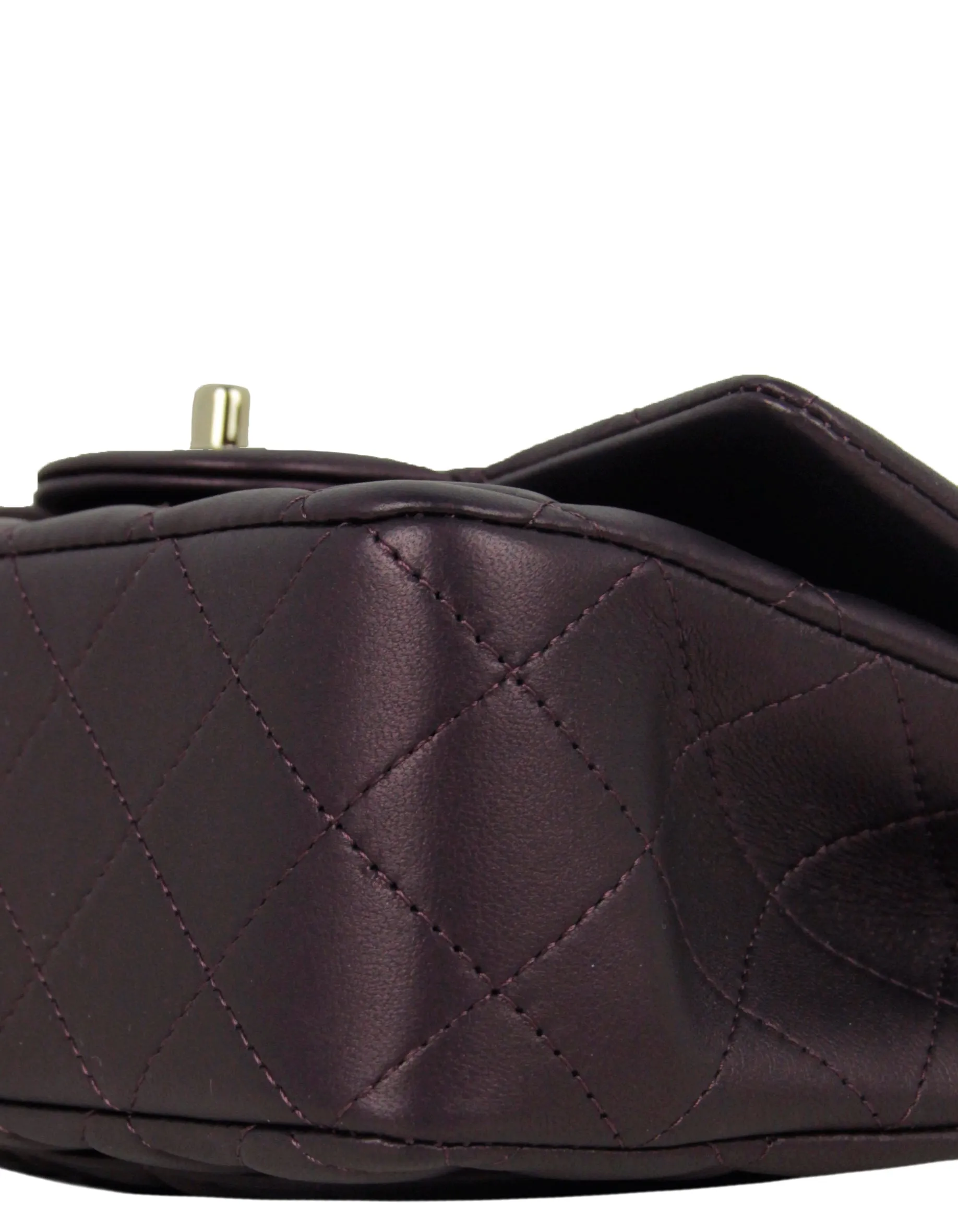Chanel 2022 Iridescent Burgundy Lambskin Quilted Mini Top Handle Rectangular Flap Bag