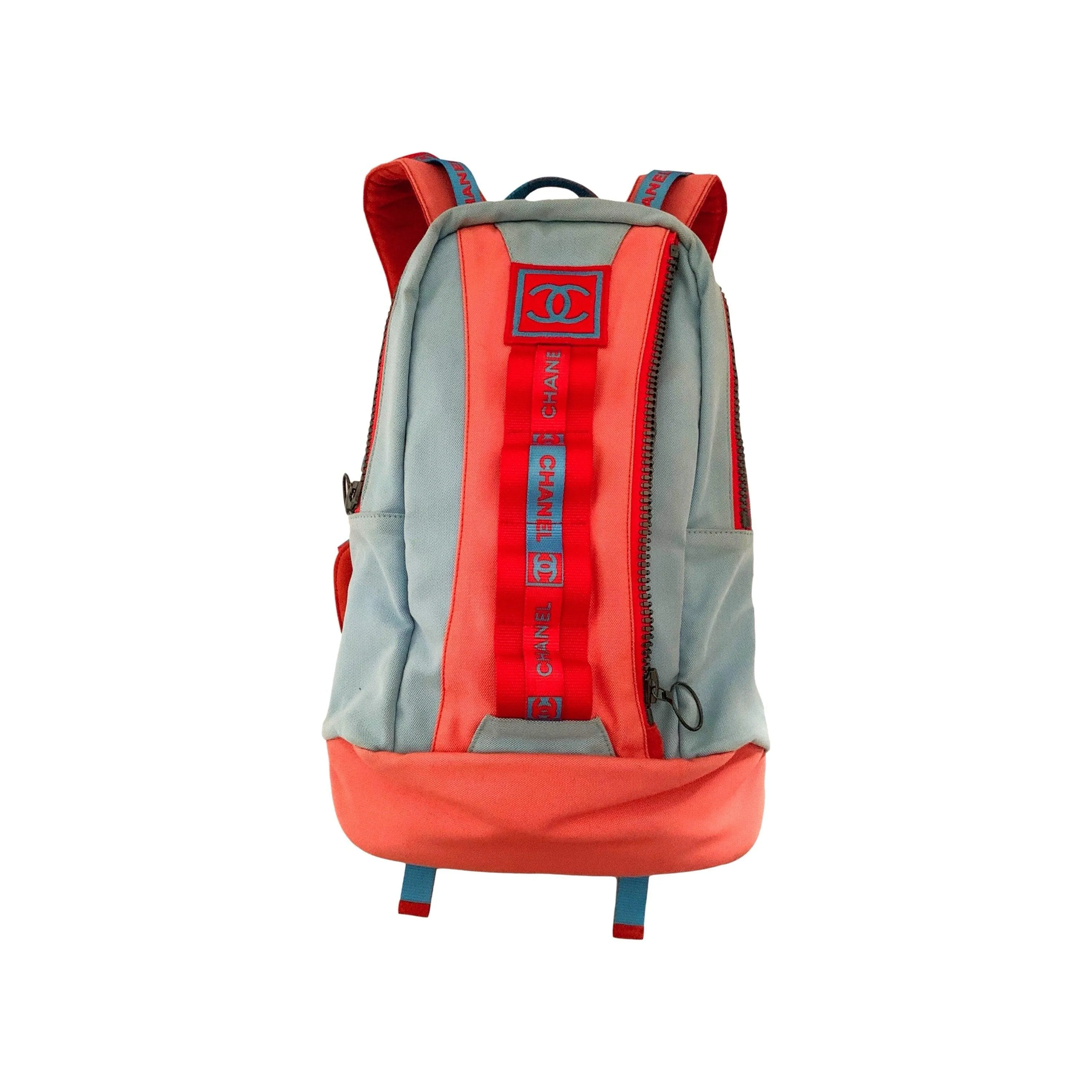 Chanel Baby Blue Multicolor Sport Logo Backpack