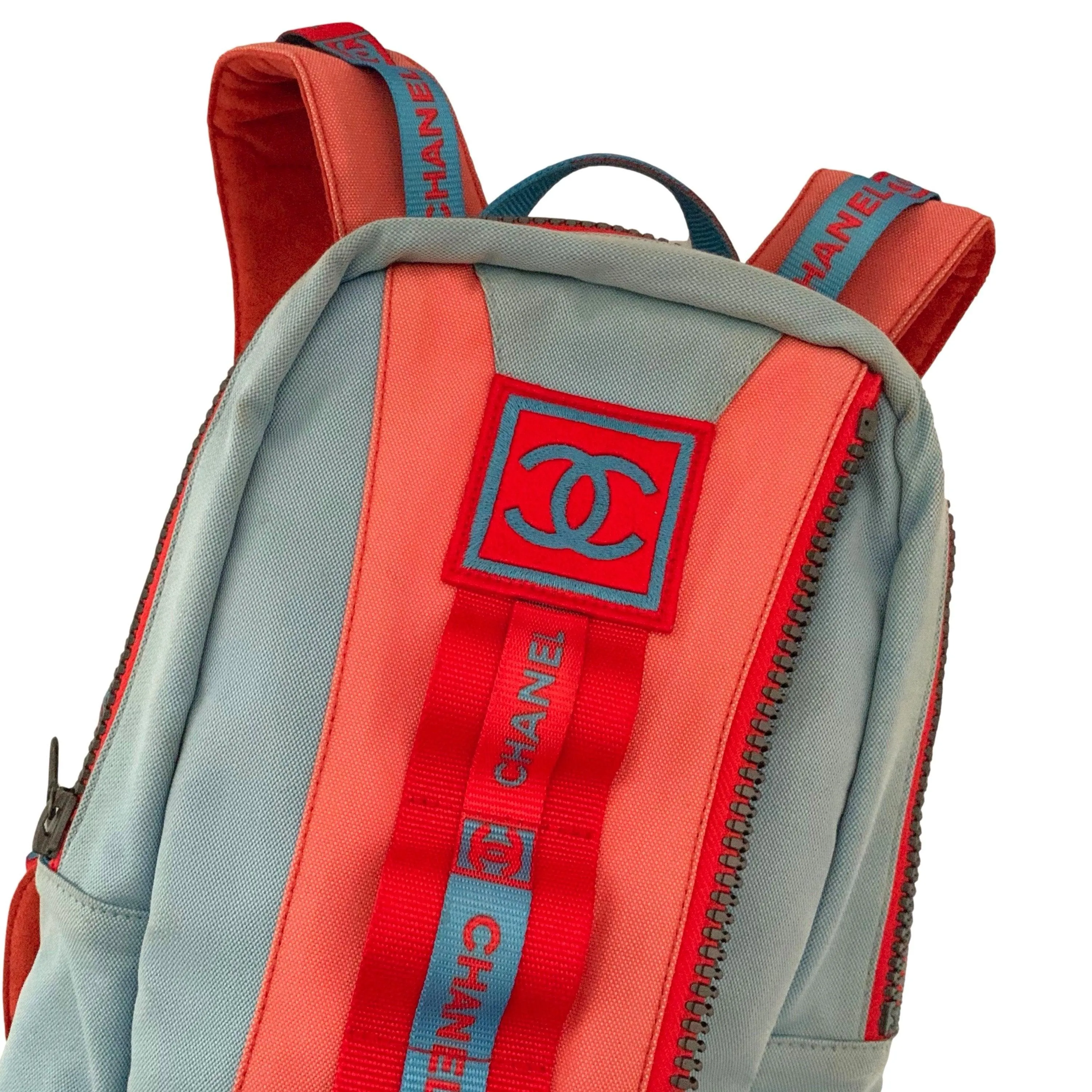 Chanel Baby Blue Multicolor Sport Logo Backpack