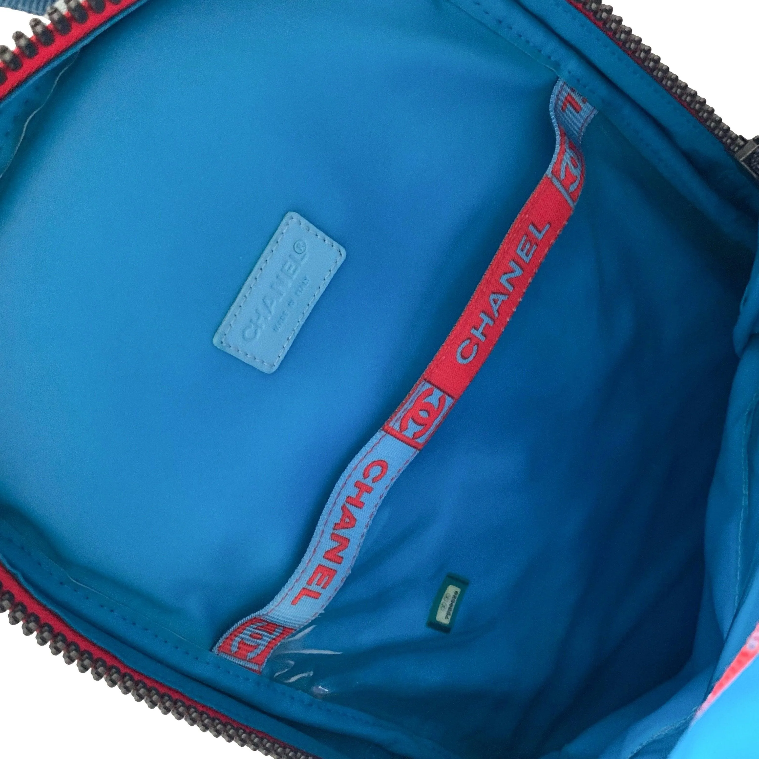 Chanel Baby Blue Multicolor Sport Logo Backpack