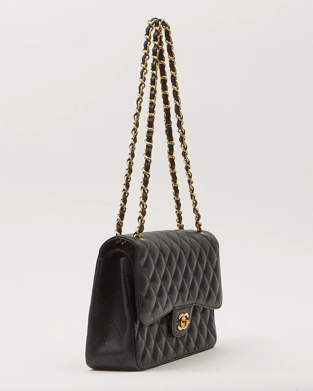Chanel Black Caviar Quilted Jumbo Double Flap Bag GHW