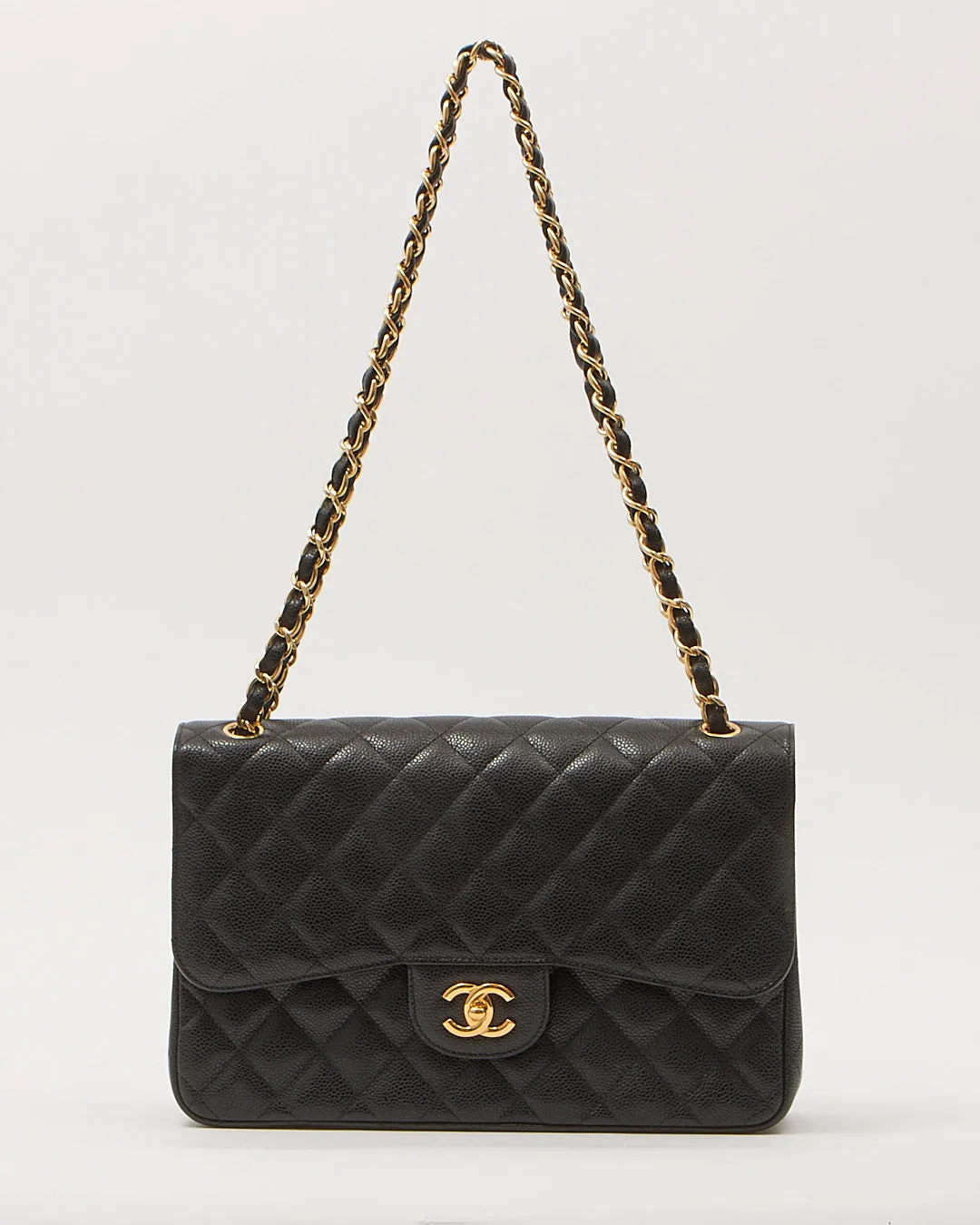 Chanel Black Caviar Quilted Jumbo Double Flap Bag GHW