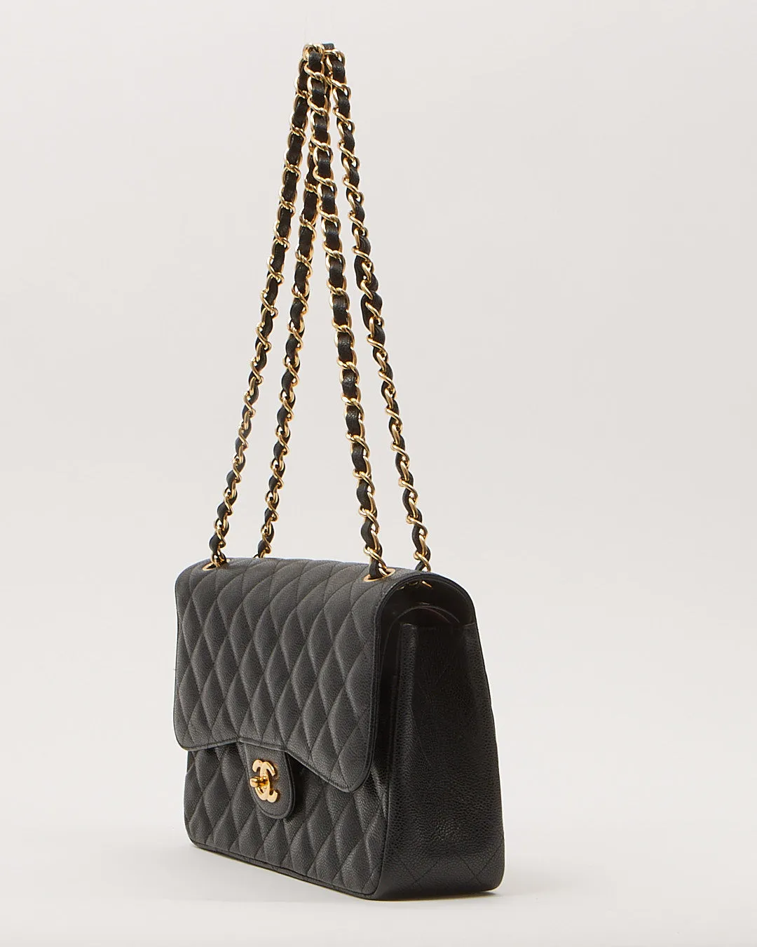 Chanel Black Caviar Quilted Jumbo Double Flap Bag GHW