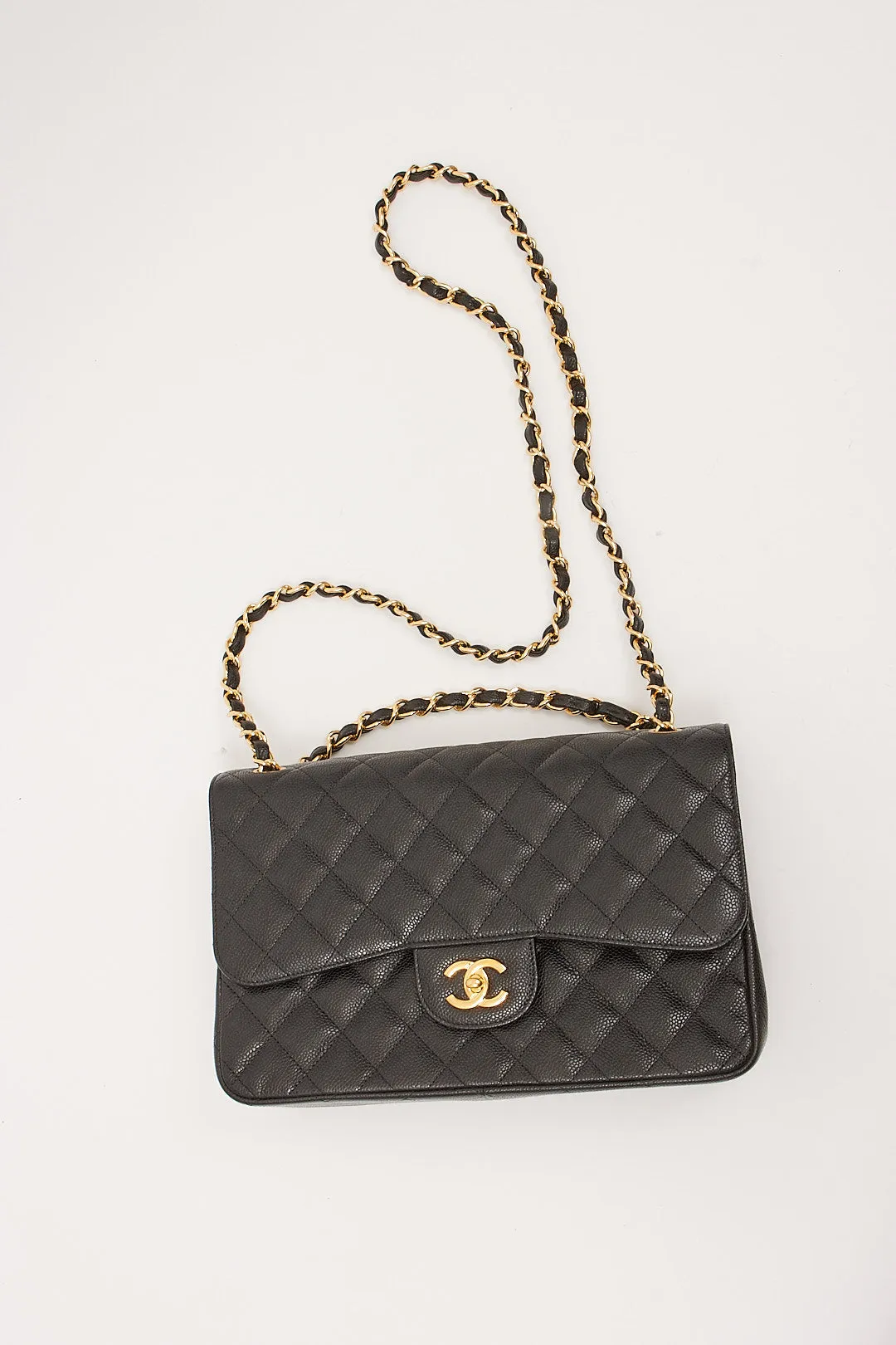 Chanel Black Caviar Quilted Jumbo Double Flap Bag GHW
