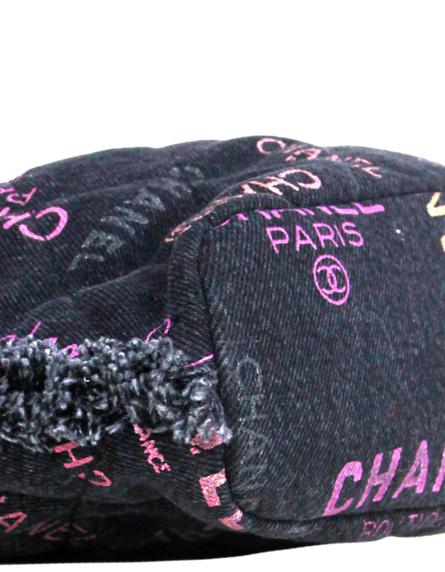 Chanel Black Denim Logo Quilted Mood Mini Bucket Crossbody Bag
