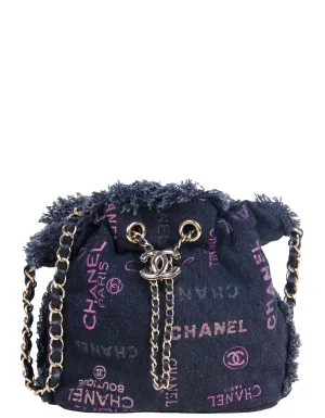 Chanel Black Denim Logo Quilted Mood Mini Bucket Crossbody Bag