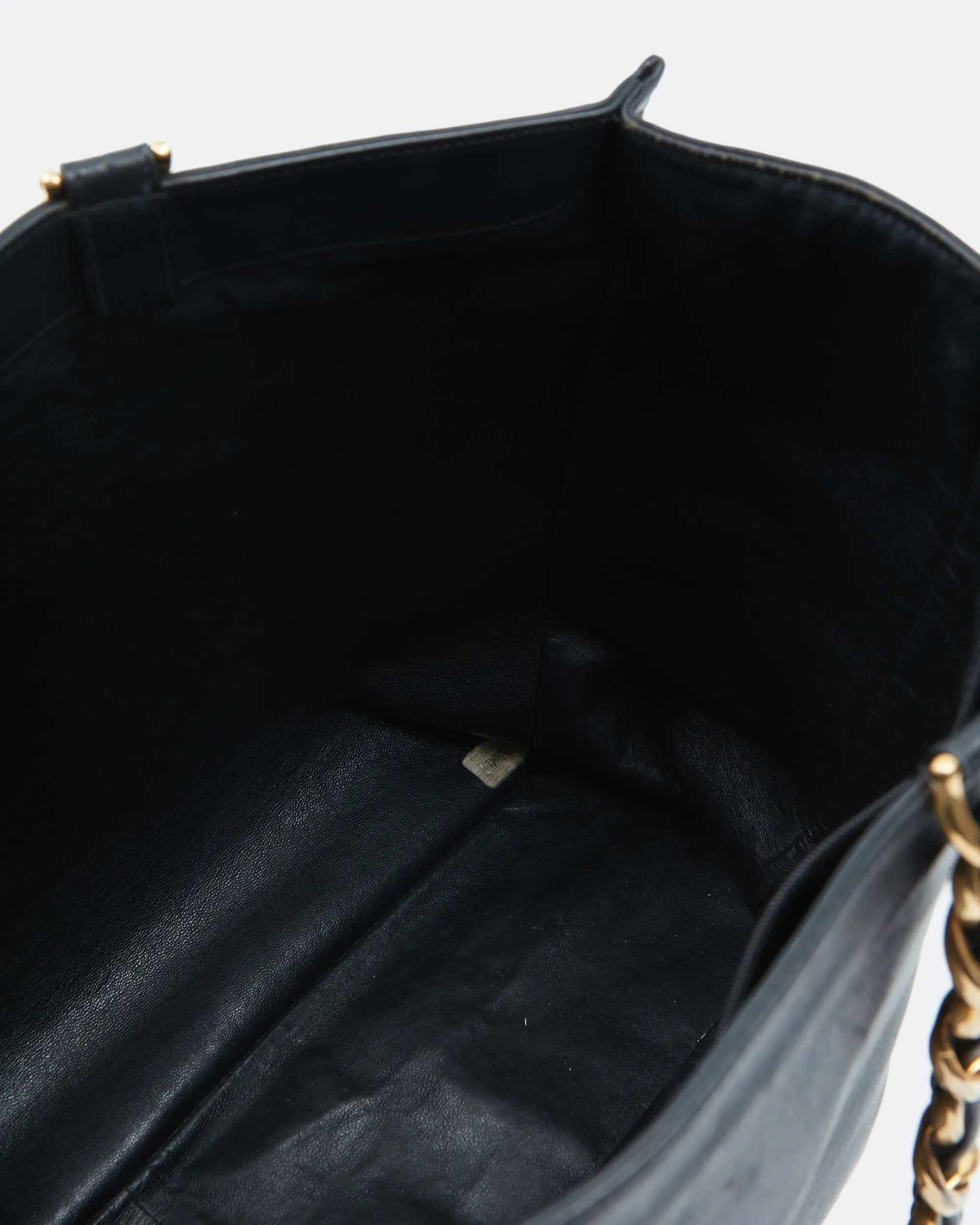 Chanel Black Lambskin Vintage 24K Gold Chain Interlocking CC Tote Bag