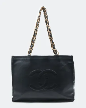 Chanel Black Lambskin Vintage 24K Gold Chain Interlocking CC Tote Bag