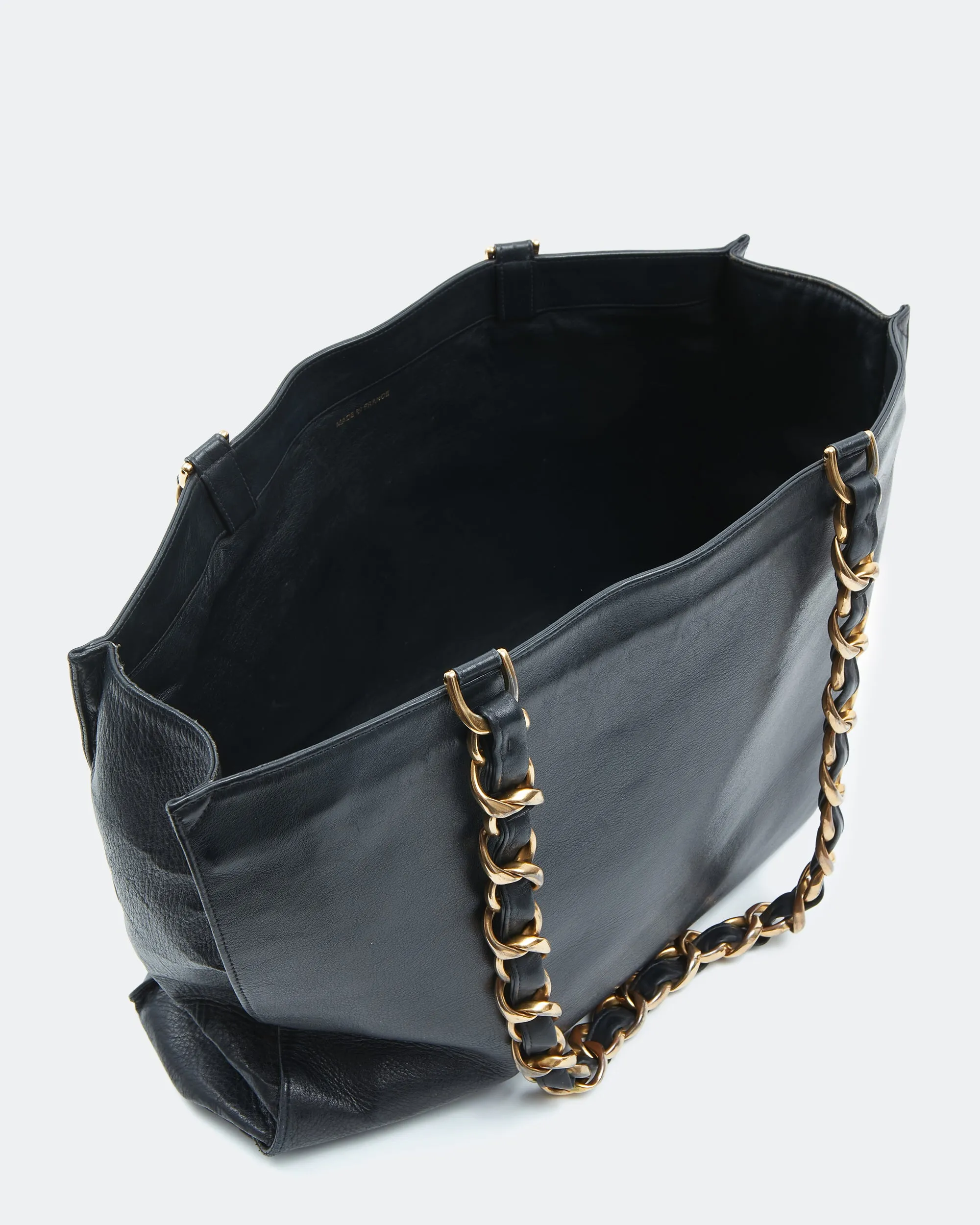 Chanel Black Lambskin Vintage 24K Gold Chain Interlocking CC Tote Bag