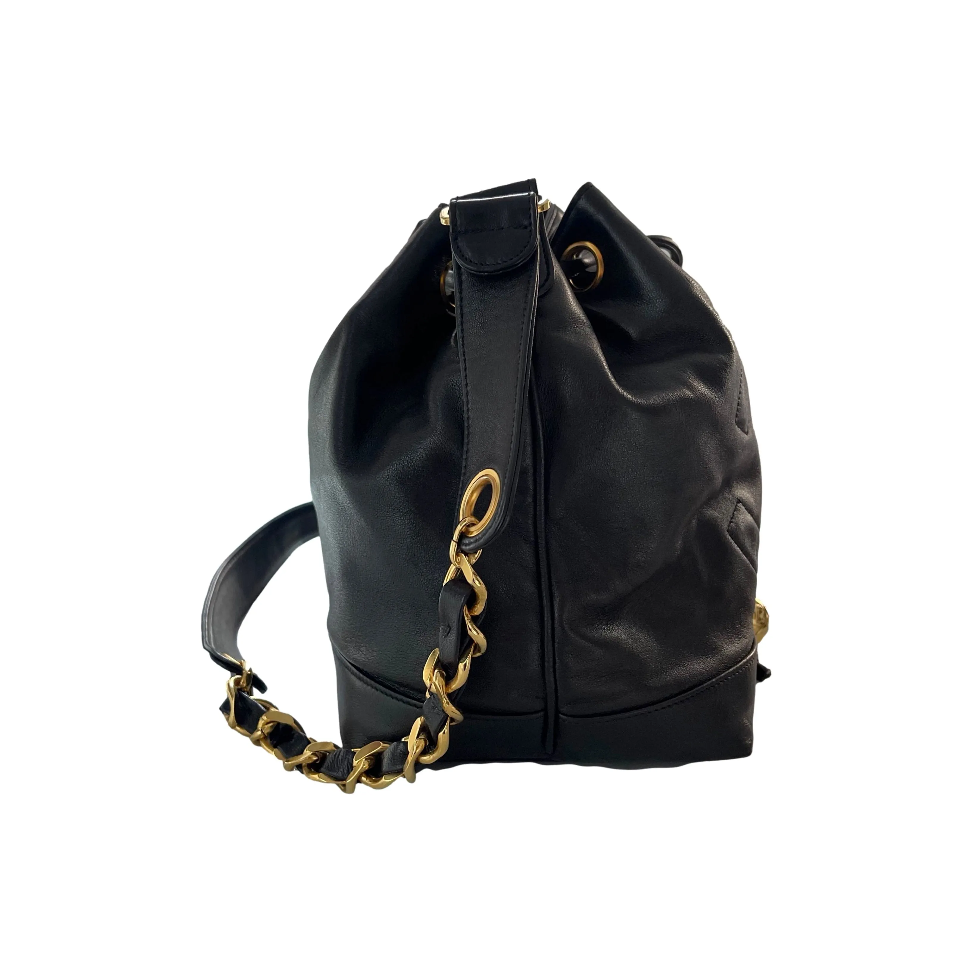 Chanel Black Logo Bucket Bag