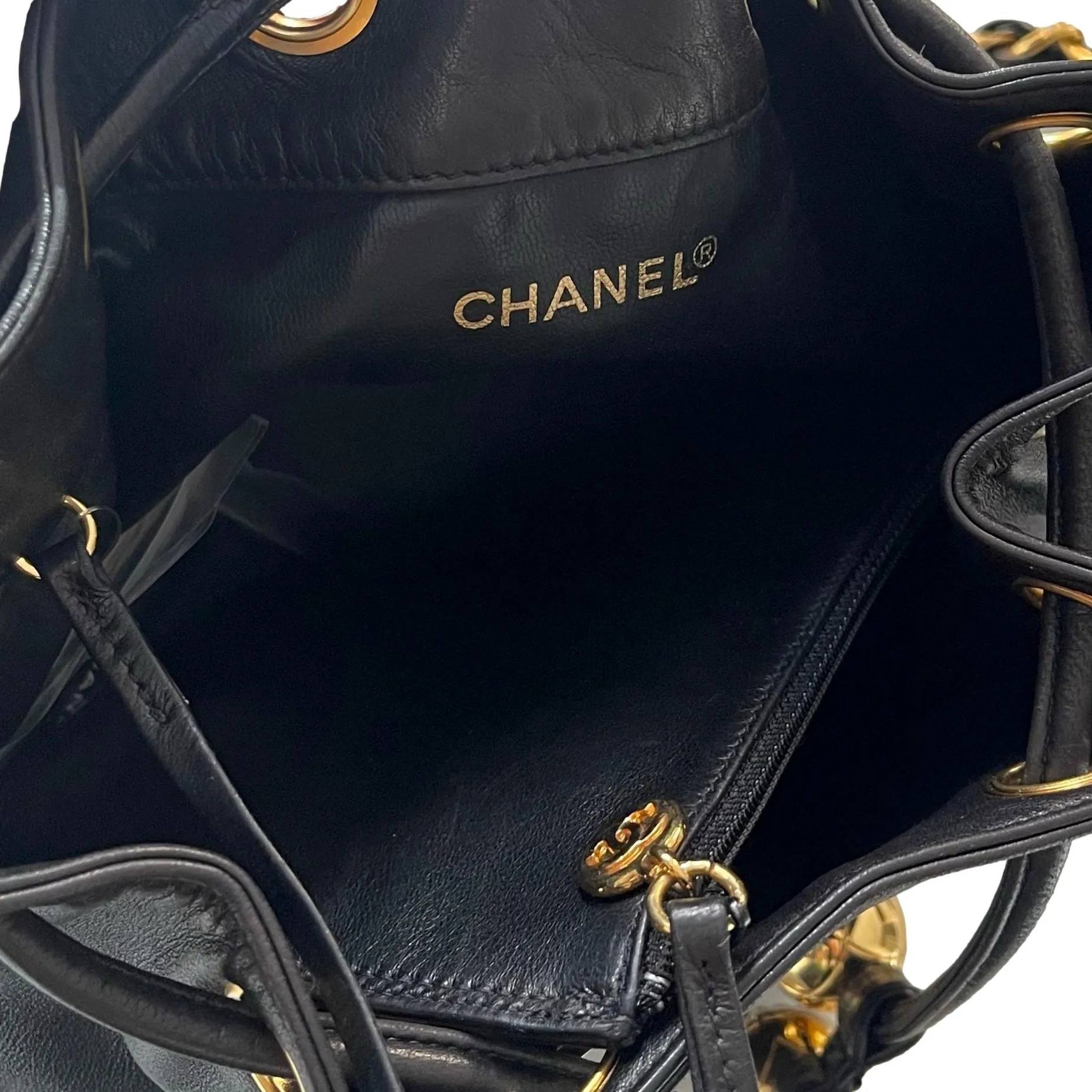 Chanel Black Logo Bucket Bag