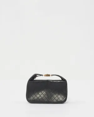 Chanel Black Quilted Leather Logo Top Handle Clutch Pochette