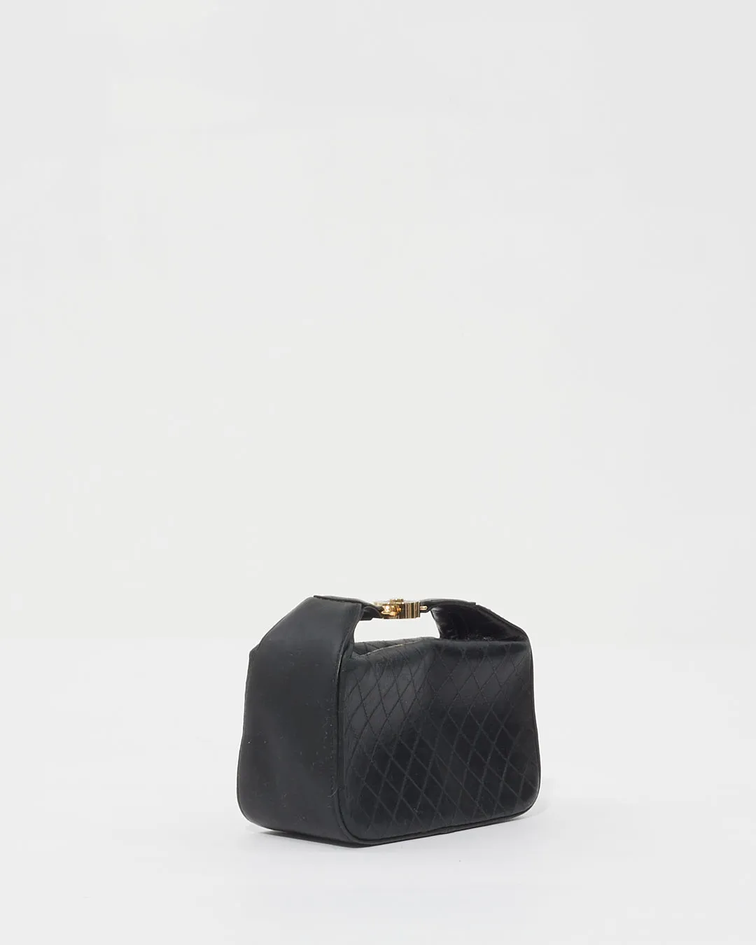 Chanel Black Quilted Leather Logo Top Handle Clutch Pochette